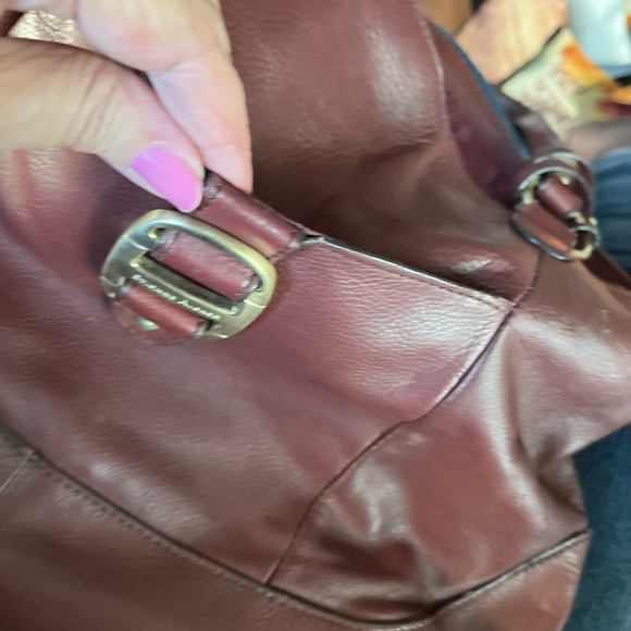 Vintage Burgundy Genuine Leather Gold Toned Hardware Satchel Handbag - Picture 10 of 12